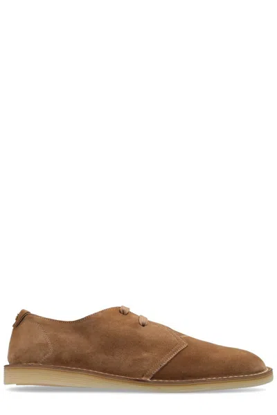 Dolce & Gabbana Dg Plaque Suede Derby Shoes In Brown