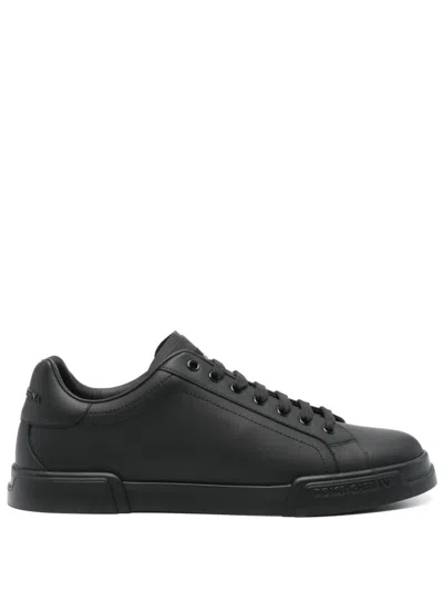 Dolce & Gabbana Round Toe Lace-up Leather Sneakers In Purple