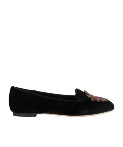 Dolce & Gabbana Sacred Heart Patch Embroidered Flat In Black