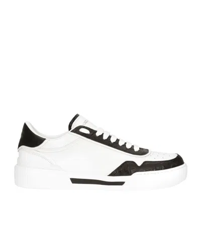Dolce & Gabbana Leather Crocodile Insert Sneakers In Black