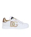 Dolce & Gabbana Portofino Logo Detail Leather Sneakers In White