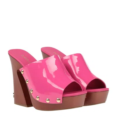 Dolce & Gabbana Round Toe Patent Leather Platform Sandals In Pink