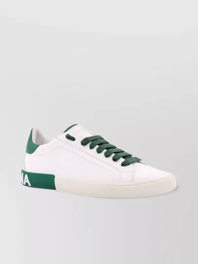 Dolce & Gabbana Round Toe Rubber Sole Sneakers With Contrasting Heel Tab In White