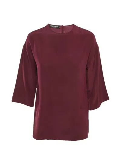 Pre-owned Dolce & Gabbana Round-neck Silk Blouse In Red