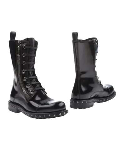 Dolce & Gabbana Logo-embellished Patent-leather Ankle Boots In Black