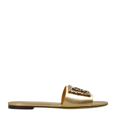 Dolce & Gabbana Round-toe Slippers In Gold