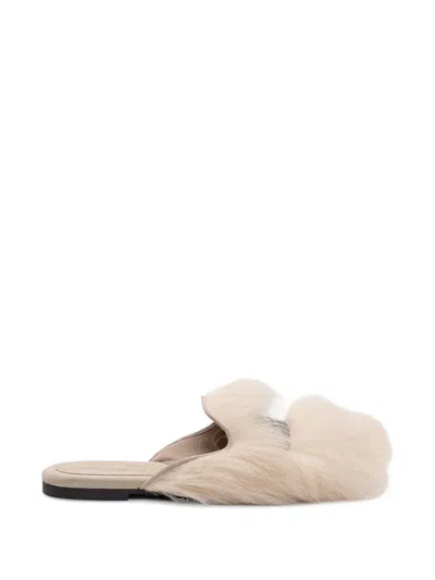 Dolce & Gabbana Round-toe Texture Mules In Neutral