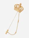 Dolce & Gabbana Crown Stick Pin Brooch In Yellow And White Gold With Curly Gold Thread Embellishments And Sphere In Gold