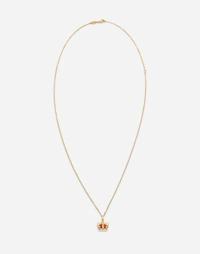 Dolce & Gabbana Crown Yellow Gold Crown Pendant With Red Jasper On The Inside Gold Male Onesize