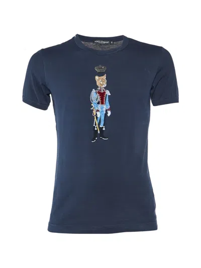 Pre-owned Dolce & Gabbana Royal Pet Patch T-shirt In Blue