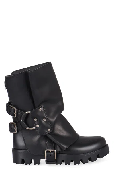 Dolce & Gabbana Rubber And Leather Boots In Black