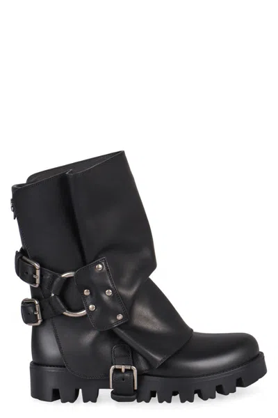 Dolce & Gabbana Rubber And Leather Boots In Black
