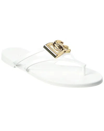 Dolce & Gabbana Women White Thong Sandals With Logo Plaque On The Front In Rubber Woman
