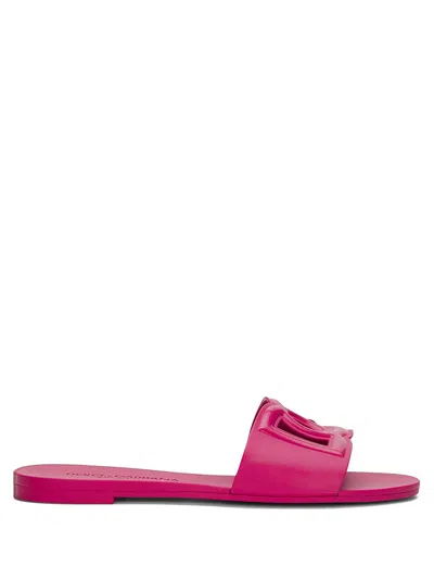 Dolce & Gabbana Rubber Beachwear Sliders In Pink