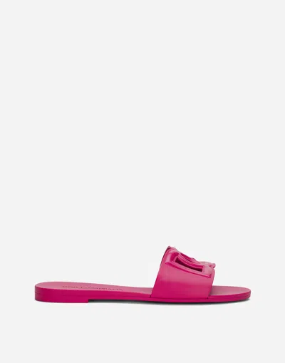 Dolce & Gabbana Rubber Beachwear Sliders In Fuchsia