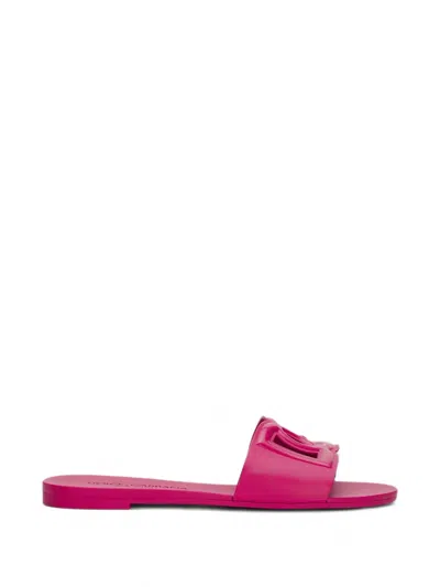 Dolce & Gabbana Rubber Beachwear Sliders In Pink