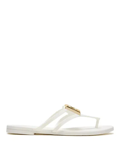 Dolce & Gabbana Women White Thong Sandals With Logo Plaque On The Front In Rubber Woman