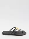Dolce & Gabbana Women Black Thong Sandals With Logo Plaque On The Front In Rubber Woman In Black