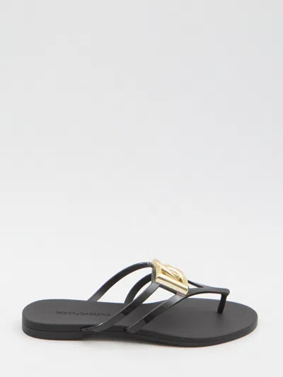 Dolce & Gabbana Rubber Beachwear Slides With Logo In Black