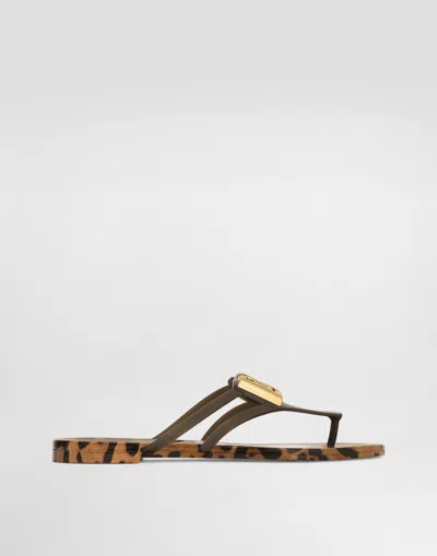 Dolce & Gabbana Rubber Beachwear Slides With Logo And Leo Print In Brown