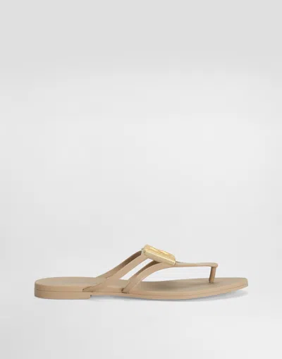 Dolce & Gabbana Rubber Beachwear Slides With Logo In Neutral