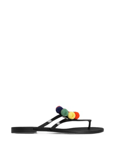 Dolce & Gabbana Rubber Beachwear Slides With Pom-poms In Multi