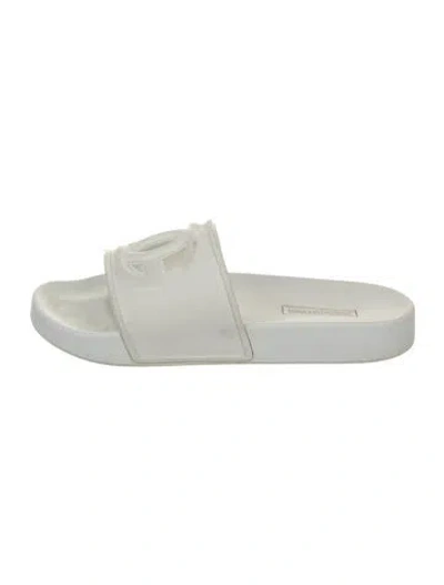 Pre-owned Dolce & Gabbana Rubber Cutout Accent Slides In White