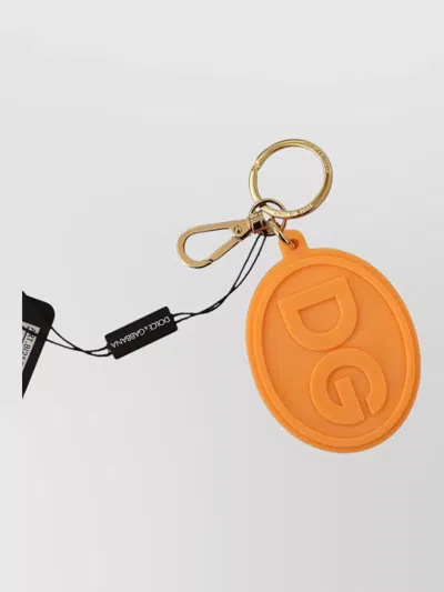 Dolce & Gabbana Rubber Dg Logo Gold Brass Keychain In Orange
