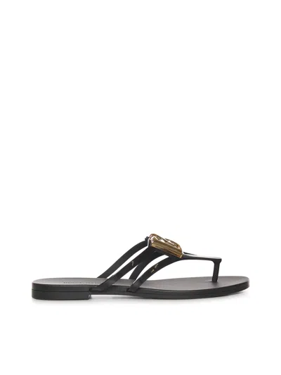 Dolce & Gabbana Black Thong Sandals With Logo Plaque On The Front In Rubber Woman