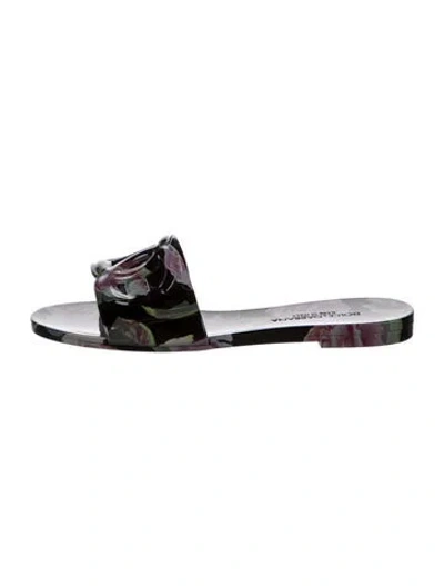 Pre-owned Dolce & Gabbana Rubber Floral Print Slides In Black