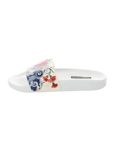 Pre-owned Dolce & Gabbana Rubber Floral Print Slides In White
