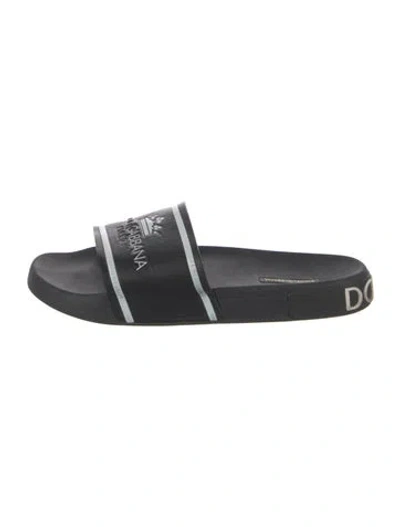 Pre-owned Dolce & Gabbana Rubber Graphic Print Slides In Black