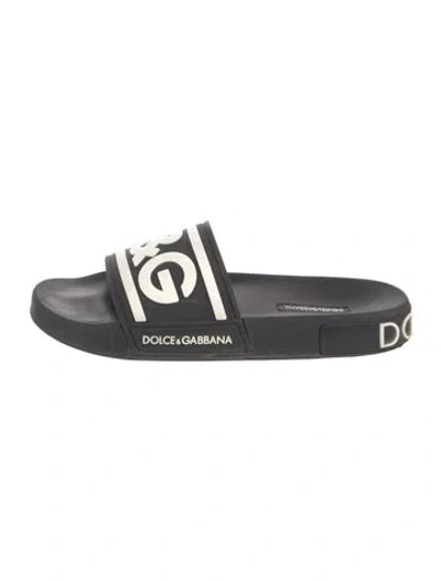 Pre-owned Dolce & Gabbana Rubber Graphic Print Slides In Black