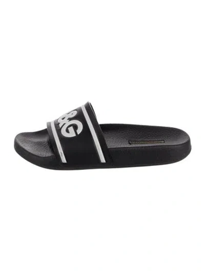 Pre-owned Dolce & Gabbana Rubber Graphic Print Slides In Black