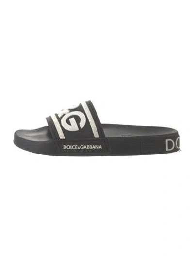 Pre-owned Dolce & Gabbana Rubber Graphic Print Slides In Black