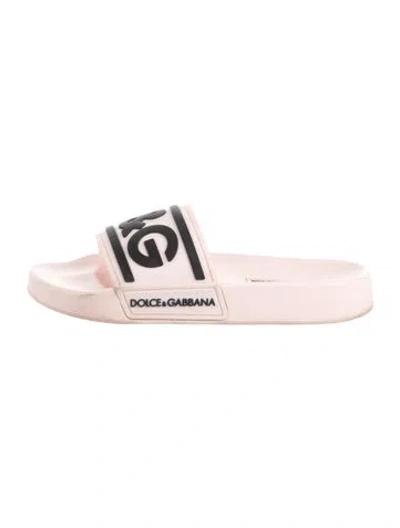 Pre-owned Dolce & Gabbana Rubber Graphic Print Slides In Black/pink