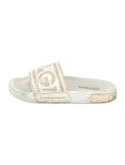 Pre-owned Dolce & Gabbana Rubber Graphic Print Slides In Neutrals/white
