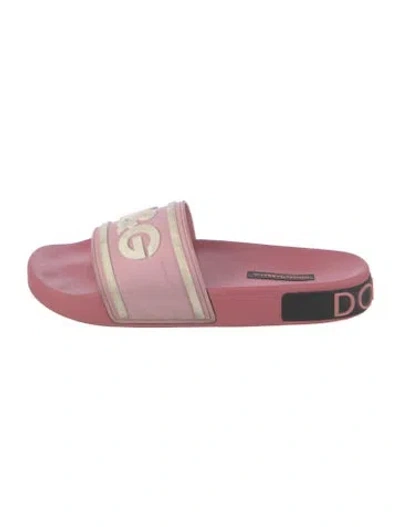 Pre-owned Dolce & Gabbana Rubber Graphic Print Slides In Pink