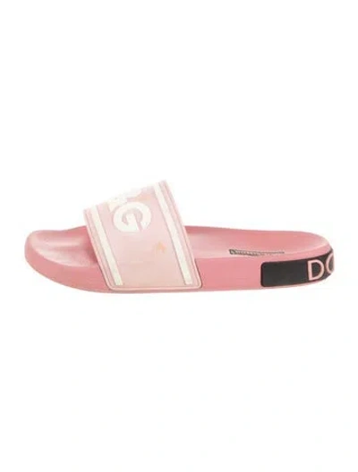 Pre-owned Dolce & Gabbana Rubber Graphic Print Slides In Pink