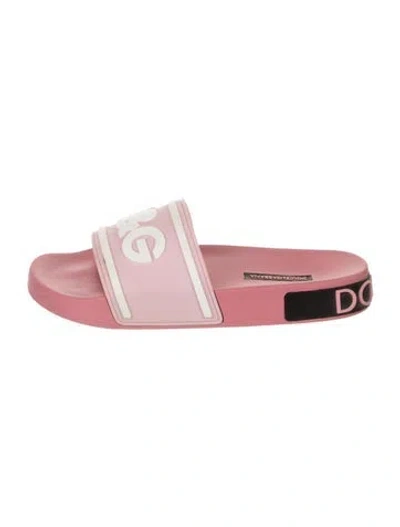 Pre-owned Dolce & Gabbana Rubber Graphic Print Slides In Pink