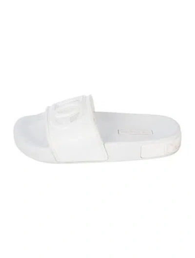 Pre-owned Dolce & Gabbana Rubber Graphic Print Slides In White