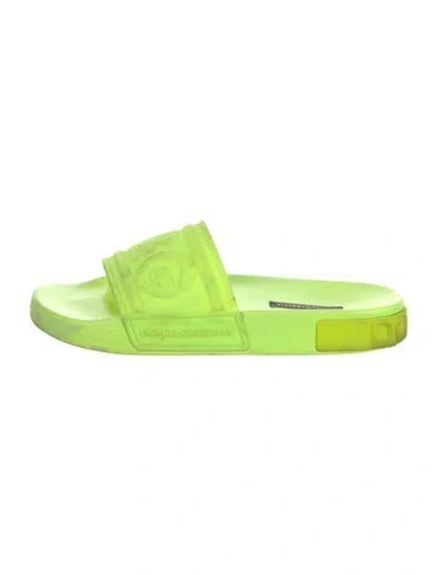 Pre-owned Dolce & Gabbana Rubber Graphic Print Slides In Yellow