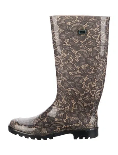 Pre-owned Dolce & Gabbana Rubber Lace Pattern Rain Boots In Black
