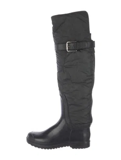 Pre-owned Dolce & Gabbana Rubber Leather Trim Embellishment Boots In Black