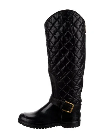 Pre-owned Dolce & Gabbana Rubber Leather Trim Embellishment Rain Boots In Black
