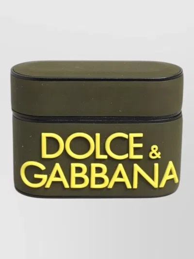 Dolce & Gabbana Rubber Logo Embossed Airpods Case Keyring In Brown