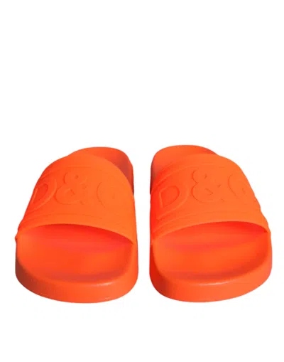 Dolce & Gabbana Rubber Logo Slides In Orange