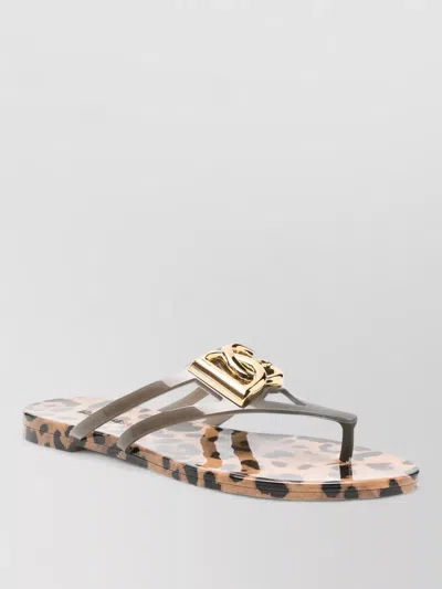 Dolce & Gabbana Rubber Logo Slides Strappy Design Flat Sole In Brown