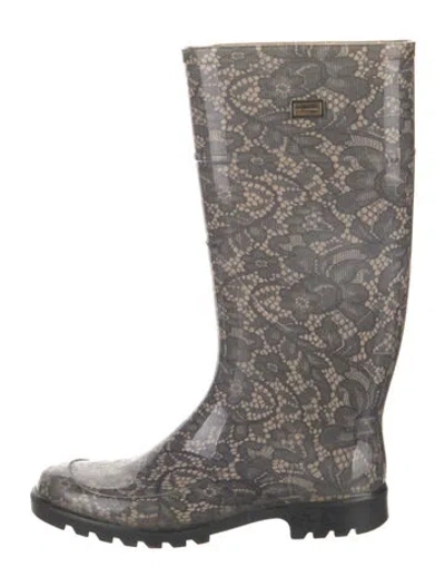 Pre-owned Dolce & Gabbana Rubber Printed Rain Boots In Black
