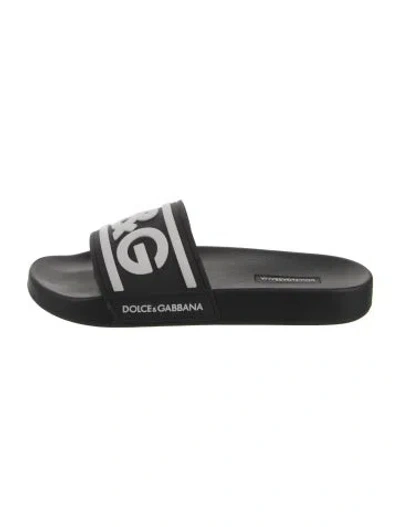 Pre-owned Dolce & Gabbana Rubber Printed Slides In Black